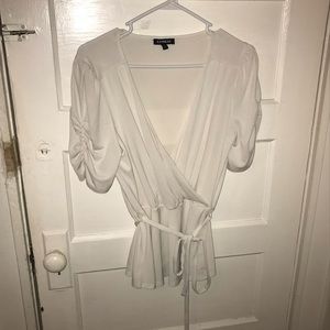 Express Short Sleeve Wrap Blouse Cinch Sleeves